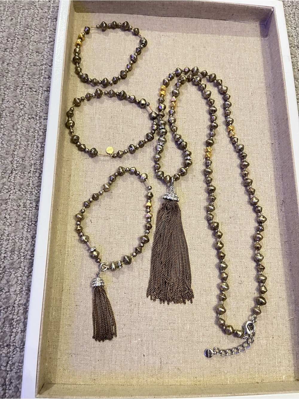Stella & Dot Brown Beaded Tassel Necklace and Bracelet Set